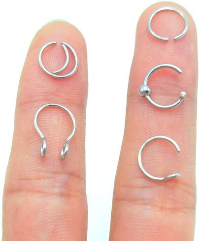 Earmark 20G 5 قطع حلقات أنف وهمية قابلة للتعديل 8 مم من الفولاذ الجراحي المصقول العالي | قطر 8 مللي متر | اللون ذهبي - فضي - أسود - قوس قزح in Kuwait