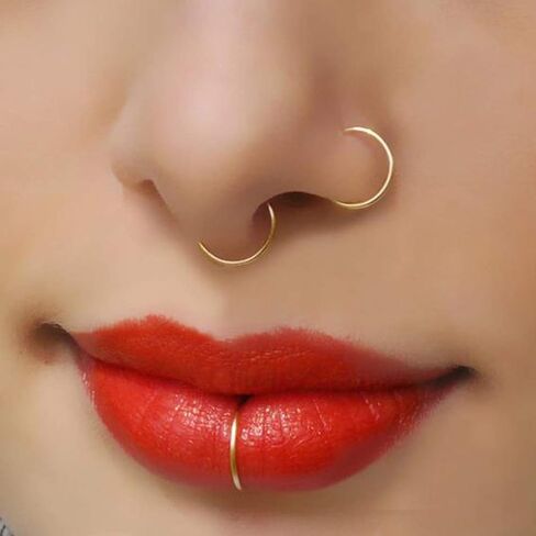 Earmark 20G 5Pcs Adjustable 8MM Fake Nose Rings Hoop in High Polished Surgical Steel | Diameter 8MM | Color Gold - Silver - Black - Rainbow in Saudi Arabia
