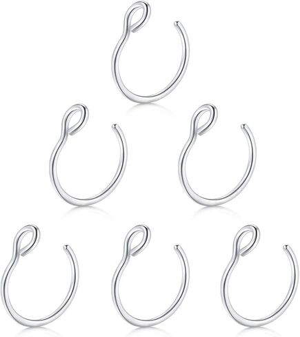 Earmark 20G 5Pcs Adjustable 8MM Fake Nose Rings Hoop in High Polished Surgical Steel | Diameter 8MM | Color Gold - Silver - Black - Rainbow in Saudi Arabia