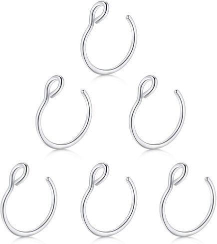 Earmark 20G 5Pcs Adjustable 8MM Fake Nose Rings Hoop in High Polished Surgical Steel | Diameter 8MM | Color Gold - Silver - Black - Rainbow in Saudi Arabia