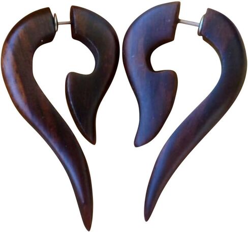 UMBRELLALABORATORY Tribal Flower Organic Wooden Earrings Fake Gauges Emo Goth Bohemian Jewelry Hippie Gypsy Earring in Kuwait