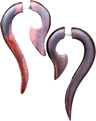 UMBRELLALABORATORY Tribal Flower Organic Wooden Earrings Fake Gauges Emo Goth Bohemian Jewelry Hippie Gypsy Earring in Kuwait