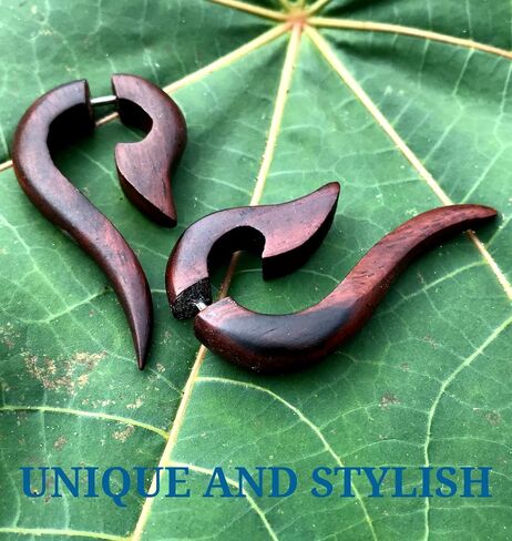 UMBRELLALABORATORY Tribal Flower Organic Wooden Earrings Fake Gauges Emo Goth Bohemian Jewelry Hippie Gypsy Earring in Kuwait