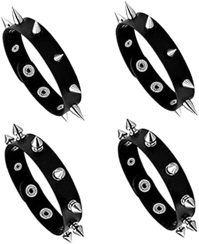 Manfnee 4Pack Punk Goth Bracelet for Man Women Leather Spike Rivet Metal Studded Wristbang Black in Saudi Arabia