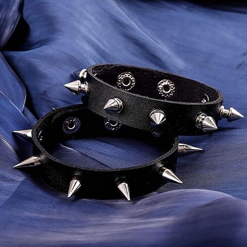 Manfnee 4Pack Punk Goth Bracelet for Man Women Leather Spike Rivet Metal Studded Wristbang Black in Saudi Arabia