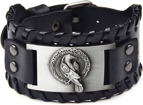 TURTLEDOVE 2 Piece Viking Leather Bracelets - Wolf Fenrir and Odin’s Raven - Medieval Bracelets for Historical in Saudi Arabia