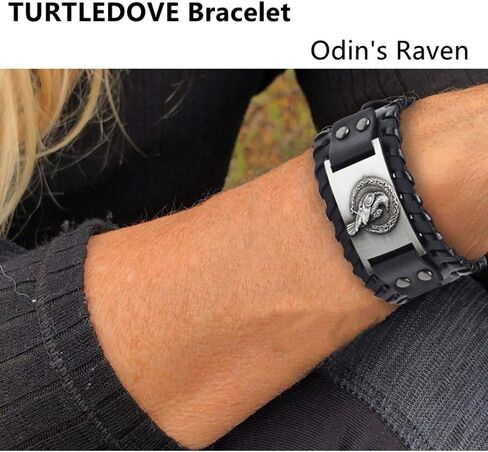 TURTLEDOVE 2 Piece Viking Leather Bracelets - Wolf Fenrir and Odin’s Raven - Medieval Bracelets for Historical in Saudi Arabia