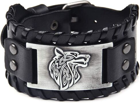 TURTLEDOVE 2 Piece Viking Leather Bracelets - Wolf Fenrir and Odin’s Raven - Medieval Bracelets for Historical in Saudi Arabia