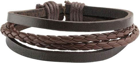 Manfnee 6PCS Braided Faux Leather Bracelet Punk Cuff Wrap Bracelets for Men Women Adjustable Brown in Saudi Arabia