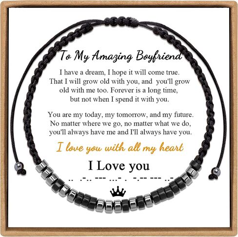 Inspirational 𝐌𝐨𝐫𝐬𝐞 𝐂𝐨𝐝𝐞 𝐁𝐫𝐚𝐜𝐞𝐥𝐞𝐭𝐬 𝐟𝐨𝐫 𝐖𝐨𝐦𝐞𝐧 𝐌𝐞𝐧 Mothers Day Birthday 𝐂𝐡𝐫𝐢𝐬𝐭𝐦𝐚𝐬 𝐆𝐢𝐟𝐭𝐬 Mom Mother Father Daughter Aunt Grandmother Jewelry Cord Wrap Bracelet with Black Hematite Beads in Saudi Arabia