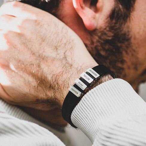 MYKA - Mens Black Leather Bracelet with Names - Inscription on Custom Silver Beads - Personalized Jewelry for Men, Husband, Dad, Brother, Grandfather - Gift for Father’s Day, Birthday, Xmas, Christmas, Summer, Valentine’s Day, Love Day in Kuwait