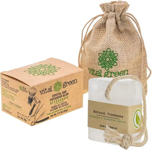 Vital Green Potassium Alum Crystal Block for Shaving – Alum Bar that Relieves Irritation Caused by Shaving and Hair Removal – Develops an Invigorating and Refreshing Reaction 3.18 oz / 90 g (1 Unit) in Saudi Arabia