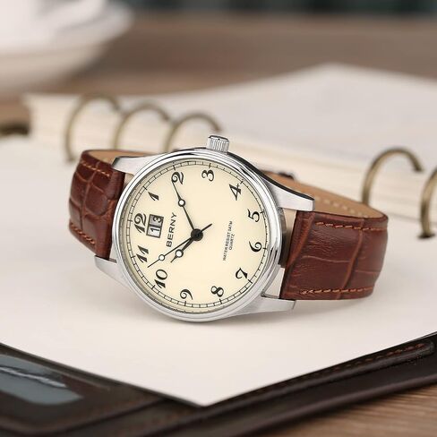 ساعات بيرني للرجال رفيعة للغاية بحركة كوارتز يابانية كاجوال للعمل وحزام من الجلد الطبيعي مقاومة للماء للرجال in Kuwait