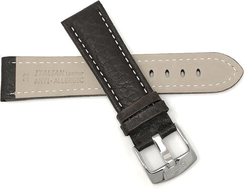 Bandini Mens XL Extra Long Leather Watch Band or Regular Strap, Classic or Buffalo Pattern - 4 Colors, With or Without Stitch - 18mm 20mm 22mm 24mm 26mm 28mm 30mm Leather Watch Band for Men in Kuwait
