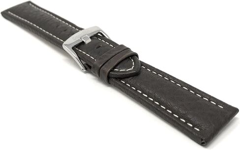 Bandini Mens XL Extra Long Leather Watch Band or Regular Strap, Classic or Buffalo Pattern - 4 Colors, With or Without Stitch - 18mm 20mm 22mm 24mm 26mm 28mm 30mm Leather Watch Band for Men in Kuwait