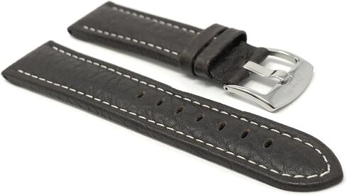Bandini Mens XL Extra Long Leather Watch Band or Regular Strap, Classic or Buffalo Pattern - 4 Colors, With or Without Stitch - 18mm 20mm 22mm 24mm 26mm 28mm 30mm Leather Watch Band for Men in Kuwait