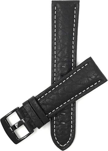 Bandini Mens XL Extra Long Leather Watch Band or Regular Strap, Classic or Buffalo Pattern - 4 Colors, With or Without Stitch - 18mm 20mm 22mm 24mm 26mm 28mm 30mm Leather Watch Band for Men in Kuwait