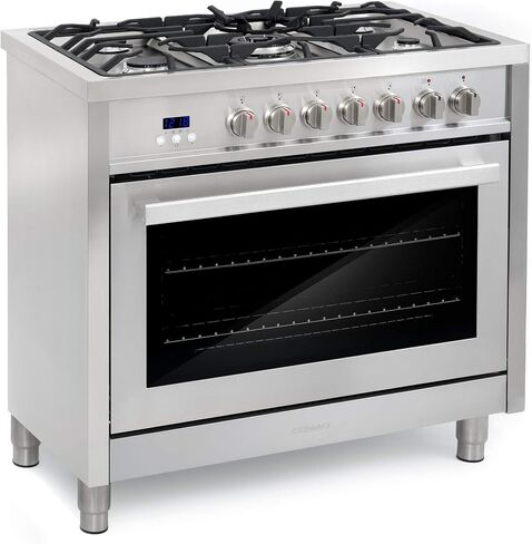 Cosmo F965 36 بوصة. نطاق غاز الوقود المزدوج مع 5 شعلات محكمة الغلق، تصميم داخلي من البورسلين الأسود من الفولاذ المقاوم للصدأ وCOS-5MU36 36 بوصة. غطاء نطاق تحت الخزانة قابل للتحويل بدون قنوات، 36 بوصة in Saudi Arabia
