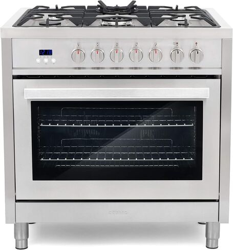 Cosmo F965 36 بوصة. نطاق غاز الوقود المزدوج مع 5 شعلات محكمة الغلق، تصميم داخلي من البورسلين الأسود من الفولاذ المقاوم للصدأ وCOS-5MU36 36 بوصة. غطاء نطاق تحت الخزانة قابل للتحويل بدون قنوات، 36 بوصة in Saudi Arabia