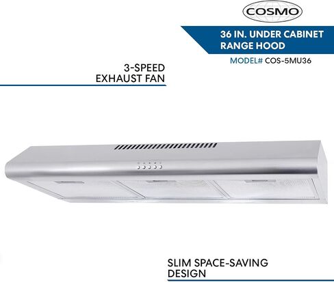 Cosmo F965 36 بوصة. نطاق غاز الوقود المزدوج مع 5 شعلات محكمة الغلق، تصميم داخلي من البورسلين الأسود من الفولاذ المقاوم للصدأ وCOS-5MU36 36 بوصة. غطاء نطاق تحت الخزانة قابل للتحويل بدون قنوات، 36 بوصة in Saudi Arabia
