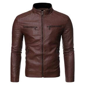 Men's Casual Faux Leather Jacket Stand Collar Zip-up Biker Motorcycle Jackets