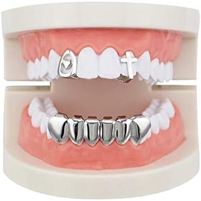 OOCC 2 Single Heart Cross Shape Top Grillz Teeth and 6 Bottom Set Grillz Hip Hop Grillz Vampire Fangs Grillz in Saudi Arabia