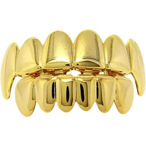 NUOBESTY Hip Hop Gold Teeth, 1 Set Shiny Gold Teeth Removable Teeth Jewels Caps Teeth Braces Fake Gold Top and Bottom Teeth|5 x 1 x 1 cm Fake Teeth in Kuwait