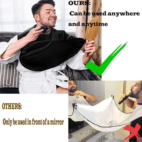 Beard Bib Beard Apron Hair Catcher for Men Shaving & Trimming Clothes, Non-Stick Beard Cape Grooming Cloth, Waterproof, Gifts for Dad Husband Includes Wooden Pocket Beard Comb,1 size Fits All (Black) in Saudi Arabia