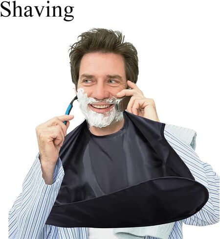 Beard Bib Beard Apron Hair Catcher for Men Shaving & Trimming Clothes, Non-Stick Beard Cape Grooming Cloth, Waterproof, Gifts for Dad Husband Includes Wooden Pocket Beard Comb,1 size Fits All (Black) in Saudi Arabia