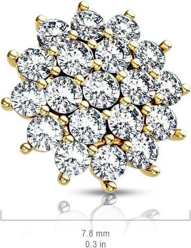 Internally Threaded CZ Crystal Paved Sunburst Dermal Anchor Top (Silver Tone) in Saudi Arabia