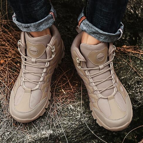 YOJANEO الرجال أحذية المشي لمسافات طويلة عدم الانزلاق في الهواء الطلق خفيفة الوزن تنفس منتصف أعلى حذاء من الجلد تنزه الرحلات مسارات التخييم أحذية عمل in Kuwait