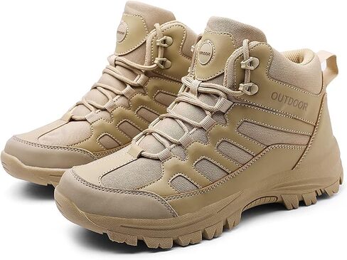 YOJANEO الرجال أحذية المشي لمسافات طويلة عدم الانزلاق في الهواء الطلق خفيفة الوزن تنفس منتصف أعلى حذاء من الجلد تنزه الرحلات مسارات التخييم أحذية عمل in Kuwait