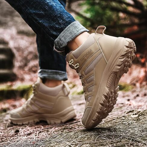 YOJANEO الرجال أحذية المشي لمسافات طويلة عدم الانزلاق في الهواء الطلق خفيفة الوزن تنفس منتصف أعلى حذاء من الجلد تنزه الرحلات مسارات التخييم أحذية عمل in Kuwait