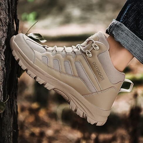 YOJANEO الرجال أحذية المشي لمسافات طويلة عدم الانزلاق في الهواء الطلق خفيفة الوزن تنفس منتصف أعلى حذاء من الجلد تنزه الرحلات مسارات التخييم أحذية عمل in Kuwait