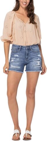 Judy Blue Denim Patch Cutoff Shorts with Side Slit in Saudi Arabia