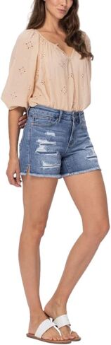 Judy Blue Denim Patch Cutoff Shorts with Side Slit in Saudi Arabia
