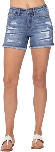 Judy Blue Denim Patch Cutoff Shorts with Side Slit in Saudi Arabia