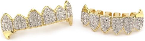 OOCC 18K مطلية بالذهب الهيب هوب الأسنان Grillz قبعات مثلج خارج تشيكوسلوفاكيا العلوي والسفلي الأنياب مصاص دماء Grillz مع الماس لأسنانك in Kuwait