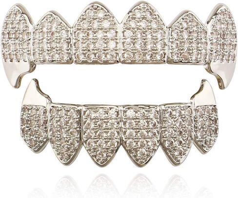 OOCC 18K مطلية بالذهب الهيب هوب الأسنان Grillz قبعات مثلج خارج تشيكوسلوفاكيا العلوي والسفلي الأنياب مصاص دماء Grillz مع الماس لأسنانك in Kuwait