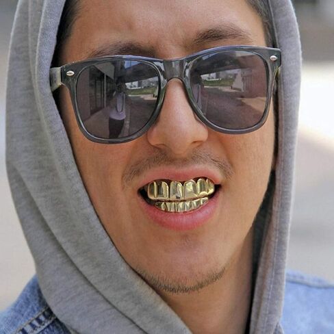 NUOBESTY Hip Hop Gold Teeth, 1 Set Shiny Gold Teeth Removable Teeth Jewels Caps Teeth Braces Fake Gold Top and Bottom Teeth|5 x 1 x 1 cm Fake Teeth in Kuwait