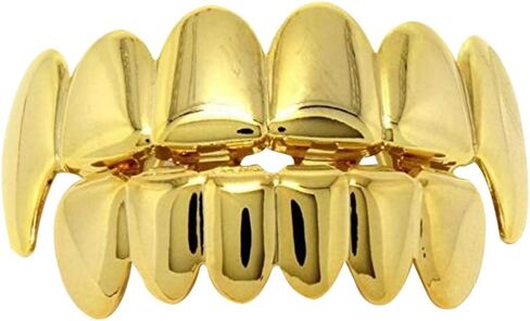 NUOBESTY Hip Hop Gold Teeth, 1 Set Shiny Gold Teeth Removable Teeth Jewels Caps Teeth Braces Fake Gold Top and Bottom Teeth|5 x 1 x 1 cm Fake Teeth in Kuwait