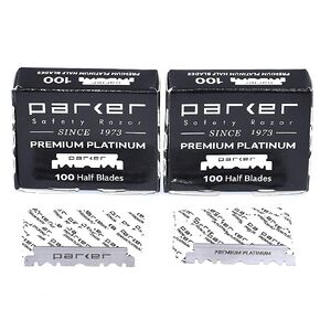 200 Parker Premium Platinum 1/2 Blades - for Professional Barber Razors, Shavette Razors and Disposable Blade Straight Razors (2 boxes of 100 blades) - Polymer Coated