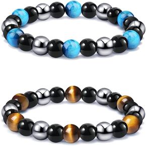 SOOWOOT 2-4Pcs Triple Protection Bracelet - Tiger Eye & Obsidian & Hematite Triple Bracelet Bring Protect Good Luck and Prosperity for Men Women
