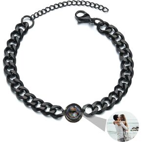 Personalized Photo Bracelet for Men Women Custom Circle Photo Projection Bracelet Cuban Link Bracelet with Picture Inside I Love You in 100 Languages Projection Bracelet for Couple Him Her in Kuwait