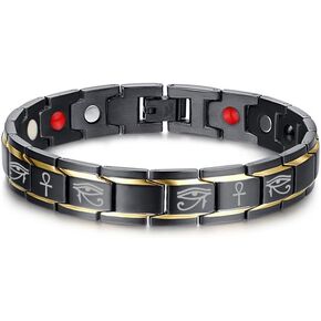 VNOX Mens Stainless Steel Egyptian Eye of Horus Eye of Ra Ankh Cross Adjustable Protection Link Bracelet Wristband Amulet Jewelry