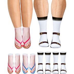 SATINIOR Socks 4 Pairs Fun Christmas Present Christmas Socks Sandal Socks 3D Socks That Seem Shoes for Adults Casual Personalized Men Women Low Ankle Socks Christmas Favor,Multicolor,One Size in Saudi Arabia