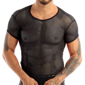 iEFiEL Men Fashion Sexy Mesh See Through T-Shirt Gym Training Workout Tank Top Vest Shirt Clubwear in Saudi Arabia