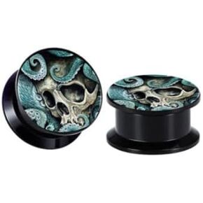 Pierced Republic Skull & Octopus Ear Gauges - Pair of Acrylic Screw-On Plugs - 8 Size Options in Kuwait