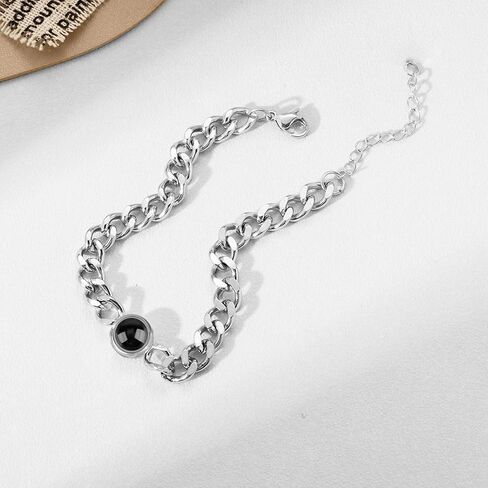 Personalized Photo Bracelet for Men Women Custom Circle Photo Projection Bracelet Cuban Link Bracelet with Picture Inside I Love You in 100 Languages Projection Bracelet for Couple Him Her in Kuwait