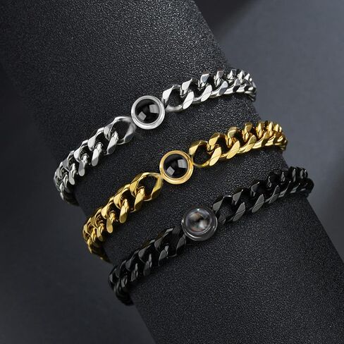Personalized Photo Bracelet for Men Women Custom Circle Photo Projection Bracelet Cuban Link Bracelet with Picture Inside I Love You in 100 Languages Projection Bracelet for Couple Him Her in Kuwait